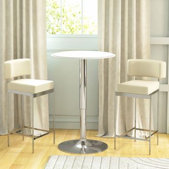 Mesa De Bar Redonda De Metal Cromado Pu Homcom Ø63x67-93 Cm Blanco