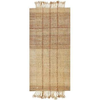 Alfombra De Yute Beige Claro 80 X 150 Cm Hecho A Mano Borlas Dormitorio Karkin