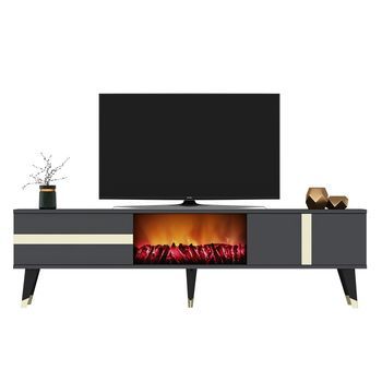 Mueble Tv Vania Fireplace Antracita Oro