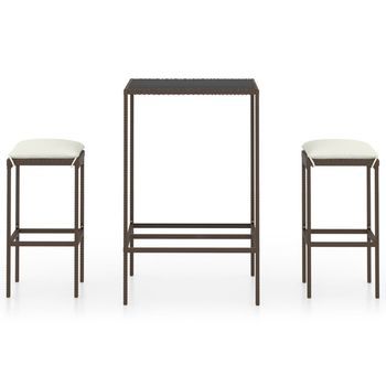 Set De Bar De Jardín 3 Uds | Conjunto De Mesa Y Sillas Y Cojines Ratán Sintético Marrón