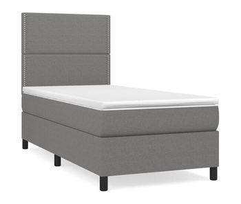 Cama box spring con colchón tela gris oscuro 100x200 cm liso con clavos