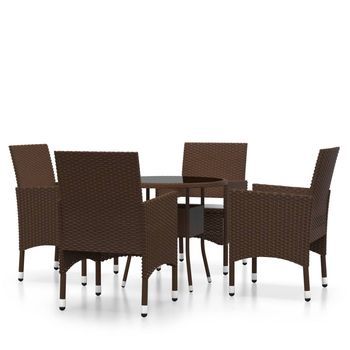 Juego De Comedor Jardín 5 Piezas | Conjunto De Jardín | Muebles De Jardín Ratán Sintético Marrón