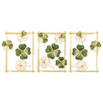 Decoración Pared De Metal Huayin Oro Verde 50x70x5 Cm (3 Piezas)