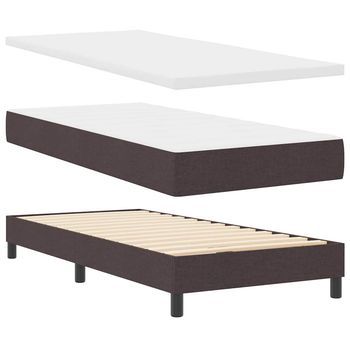 Cama Box Spring Con Colchón Marrón Oscuro 100 X 200 Cm