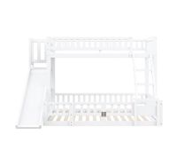 cama litera 90x200 cm y 140x200 cm - barandilla madera de pino tobogan escaleras en747 multiples estantes puerta pequena extensible - blanco