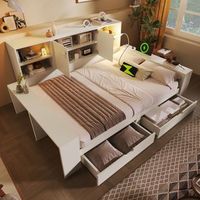 cama de 140 x 200 cm con 2 cajones compartimentos y 2 puertas - mdf madera contrachapada - luz de lectura puertos usbtipo c - blanco