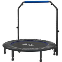 homcom trampolin de fitness adultos o122 cm cama elastica plegable con mango ajustable de 4 niveles negro y azul