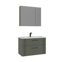 conjunto de mueble con lavabo y espejo 2 piezas  - 85 x 45 x 55 cm - verde mate