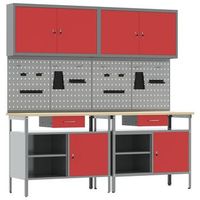 conjunto de banco de trabajo 8 uds rojo y gris vidaxl