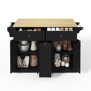 Isla De Cocina Móvil Con Encimera Plegable, Carro De Cocina Con Ruedas, 121x69x89cm, Mdf, Blanco
