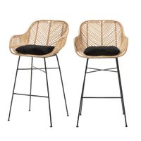lote de 2 taburetes de bar de ratan de 68cm - natural