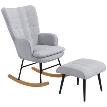 Mecedora Con Reposapiés, Patas De Madera De Haya Y Acero, Soporta Hasta 130 Kg.