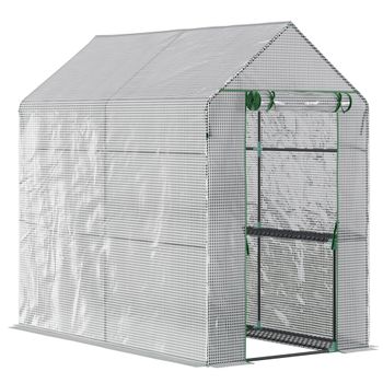 Outsunny Invernadero de Jardín con 4 Estantes Puerta Cubierta de PE 140g/m² y Marco de Acero para Cultivos Plantas Macetas Flores   Aosom España