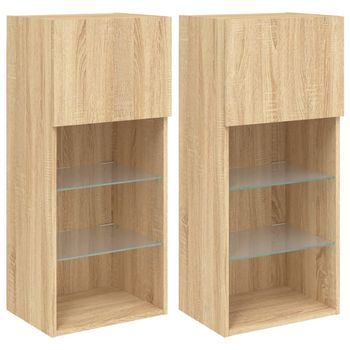 Muebles De Tv Con Luces Led 2 Uds Roble Sonoma 40,5x30x90 Cm Vidaxl