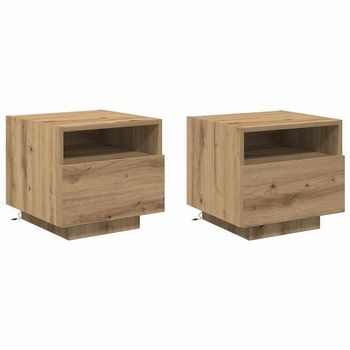 Pack 2 Uds Mesita De Noche | Armario De Noche | Mesa De Noche Roble Artesanal 40 X 39 X 37 Cm