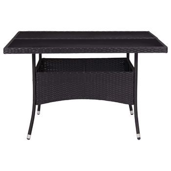 Mesa De Comedor | Mesa De Cena De Jardín Ratán Sintético Y Vidrio Negro