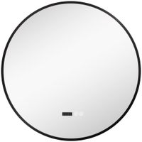 homcom espejo de bano redondo con iluminacion led intensidad variable funcion antivaho interruptor tactil negro   aosom espana