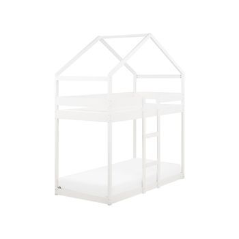 Litera Infantil Con Dosel En Forma De Casa Dormitorio Somier De Madera De Pino Blanca 90 X 200 Cm Labatut