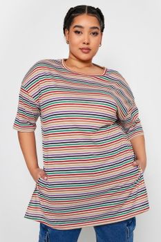 Yours Camiseta Amplia De Rayas Moradas Y Naranjas, Mujer Curvy Y Tallas Grandes, Yours