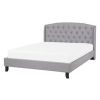 cama doble tapizada gris 140 x 200 cm con somier y cabecero acolchado bordeaux