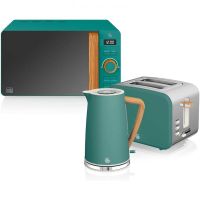swan nordic set desayuno microondas 20l  hervidor de agua  tostadora 2 rebanadas verde