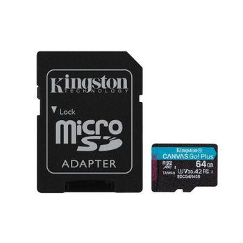 Tarjeta MicroSD Kingston Canvas Go Plus Gen4 64GB 200MB/s A2 U3 V30 con adaptador