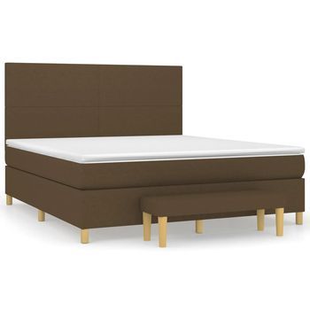 Cama Tapizada 203x180x128 Cm Tejido (100 % Poliéster), Contrachapado Y Madera Tratada - Marrón