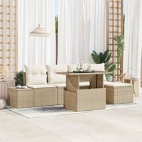 conjunto de sofa de jardin de 6 piezas con cojines beiges de ratan multifuncional v2819 unico  beige