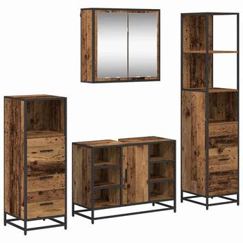 Juego De Muebles De Baño Con Cajón 4 Pcs Madera Vieja Vidaxl