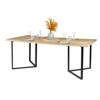 mesa de comedor estilo diseno en color roble claro con pata de metal negro dimensiones 200x100xh75cm
