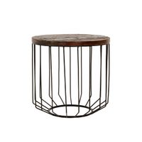 mesa auxiliar de centro 50x50cm redonda madera antigua marco de metal