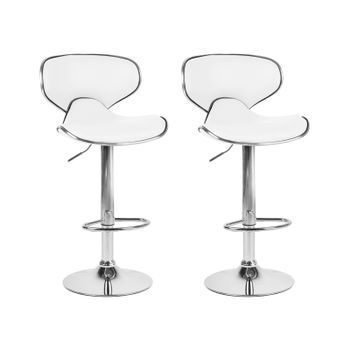 Conjunto De 2 Sillas De Bar Tapizados En Piel Sintética Blanca Reposapiés Giratorio Elevador De Gas Altura Ajustable Conway