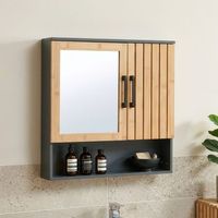 armario bano de pared svanes con espejo 58x56x13cm - gris oscurobambu encasa