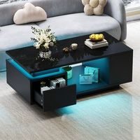 mesa de centro negra con cajon luces led y compartimentos 100 x 50 x 36 cm