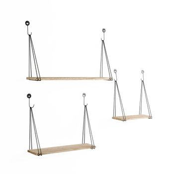 Set de 3 estantes de pared metal negro y madera de paulownia