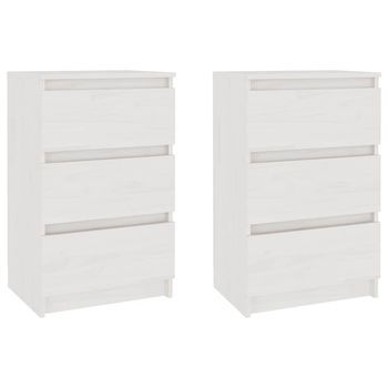 Mesitas De Noche 2 Uds Madera Maciza Pino Blanco 40x29,5x64 Cm Vidaxl