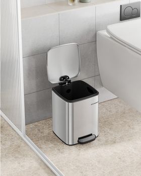 Papelera de baño 6 l con pedal de acero plata y negro