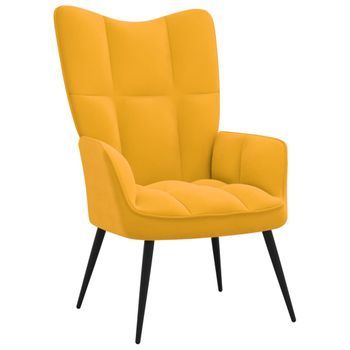 Sillón De Salón | Silla De Relajación De Terciopelo Amarillo Mostaza Cfw790158