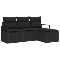 set de sofa de jardin de 4 uds con cojines de ratan poliester negro cfw741801