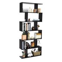 costway libreria decorativa en forma de s 6 niveles de madera multifuncional para sala dormitorio u oficina 80 x 23 x 191 cm negro