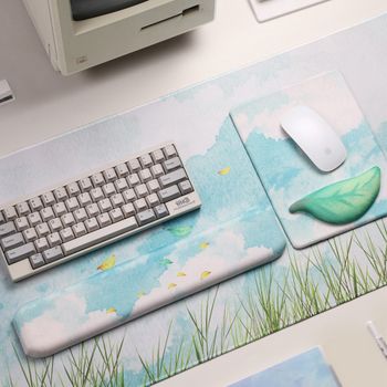 Alfombrilla de Ratón Ergonómica de Silicona con Diseño de Hojas de Verano, Grande, Antideslizante, para Teclado y Escritorio, Ideal para Oficina, Hogar y Juegos