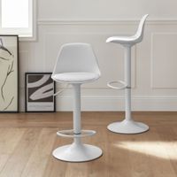 taburete de bar regulable con imitacion cuero set de 2 blanco