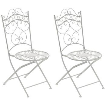Juego De 2 Sillas Para Jardín Indra Plegables Metal Blanco Antiguo 50x40x92 Cm Clp