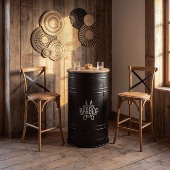 Mueble bar de abeto macizo e impermeabilizado y metal