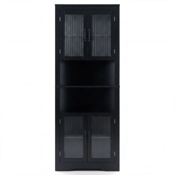 Costway Armario de Esquina Alto de 6 Niveles con Puertas de Cristal y Estantes Ajustables en 3 Posiciones para Cocina Estudio 66 x 35 x 171cm Negro