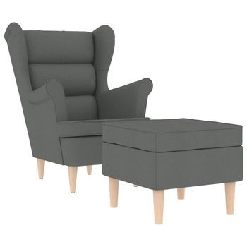 Sillón Con Taburete Reposapiés Tela Gris Oscuro Vidaxl