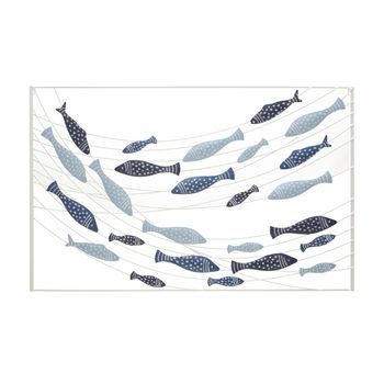 Panel Decorativo 3d De Metal Peces Azul 96,5x1,5x61 Cm