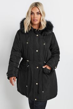 Yours Chaqueta Parka Negra Con Capucha, Mujer Curvy Y Tallas Grandes, Yours