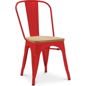 Silla De Comedor - Diseño Industrial - Acero Y Madera - Nueva Edición - Stylix Rojo