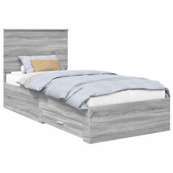 Cama Individual | Cama Para Adulto | Estructura De Cama Con Cabecera Gris Sonoma Y Plata 75 X 190 Cm